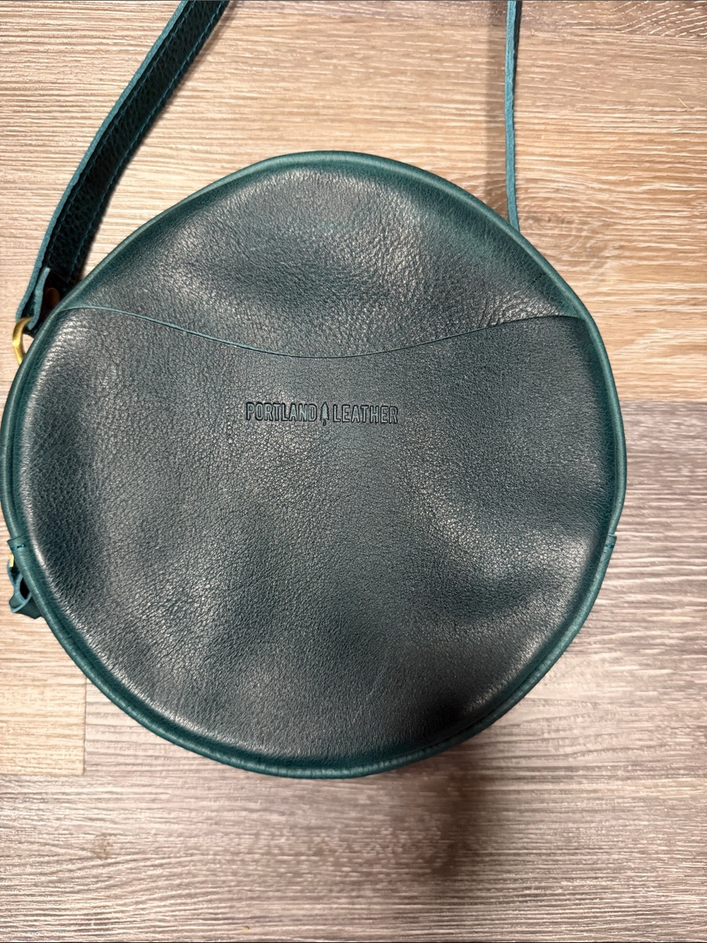 Portland Leather Dark Green Round Crossbody Bag brand new